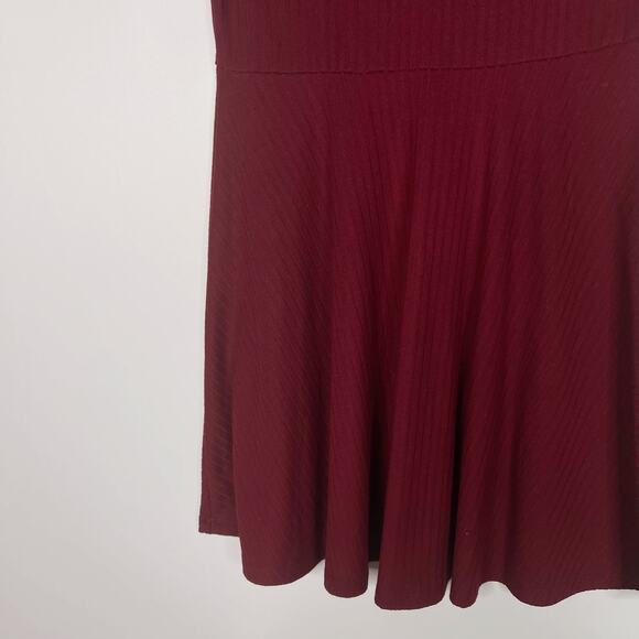 Aqua Girls XLarge XL Burgundy Red Rib Knit Fit and Flare Dress Short Sleeve Crew - Picture 4 of 8